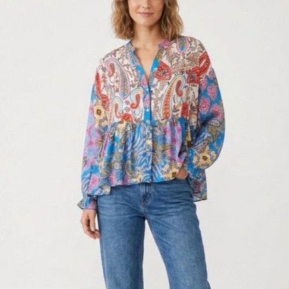 Gigi Moda Italy NWT Women's Multicolor Paisley V-neck LS Flowy Boho Top O/S